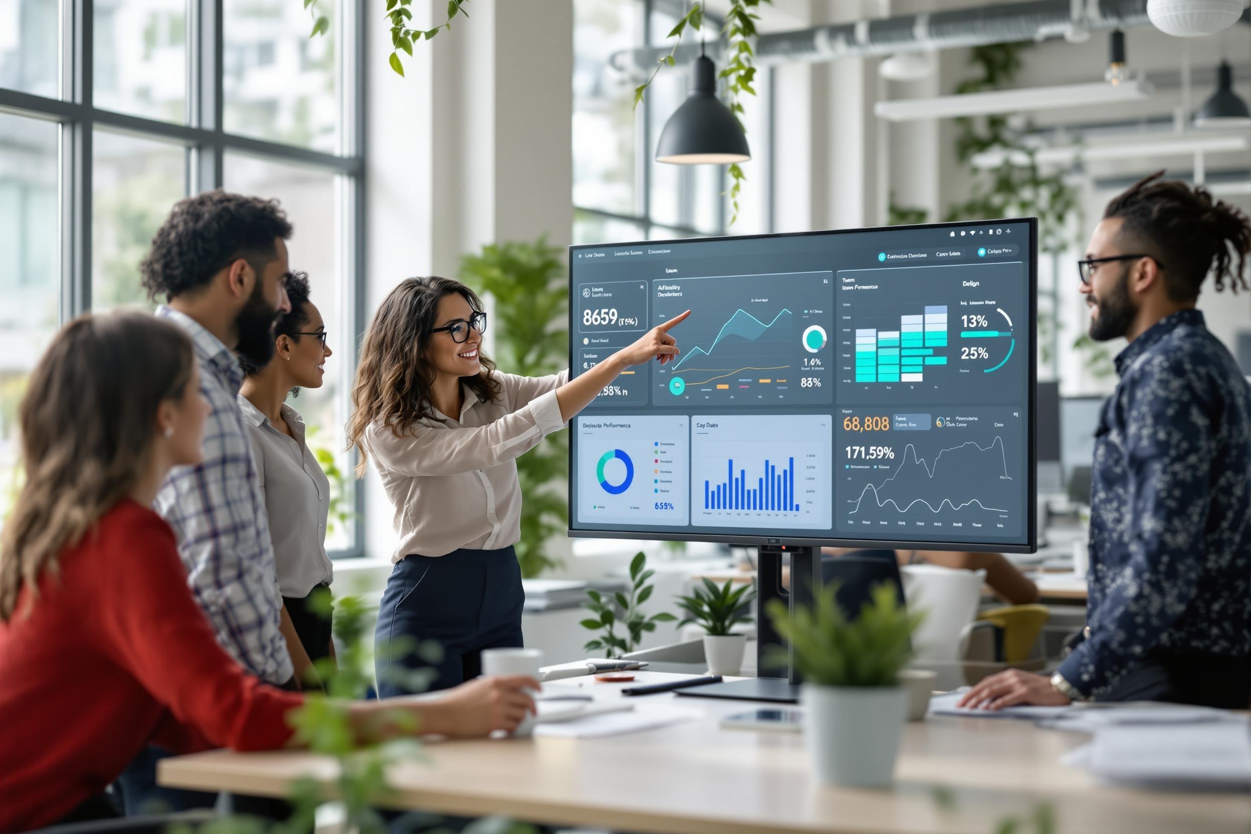 Professional business team collaborating in a modern workplace, illustrating operations management, workflow planning and process improvement.